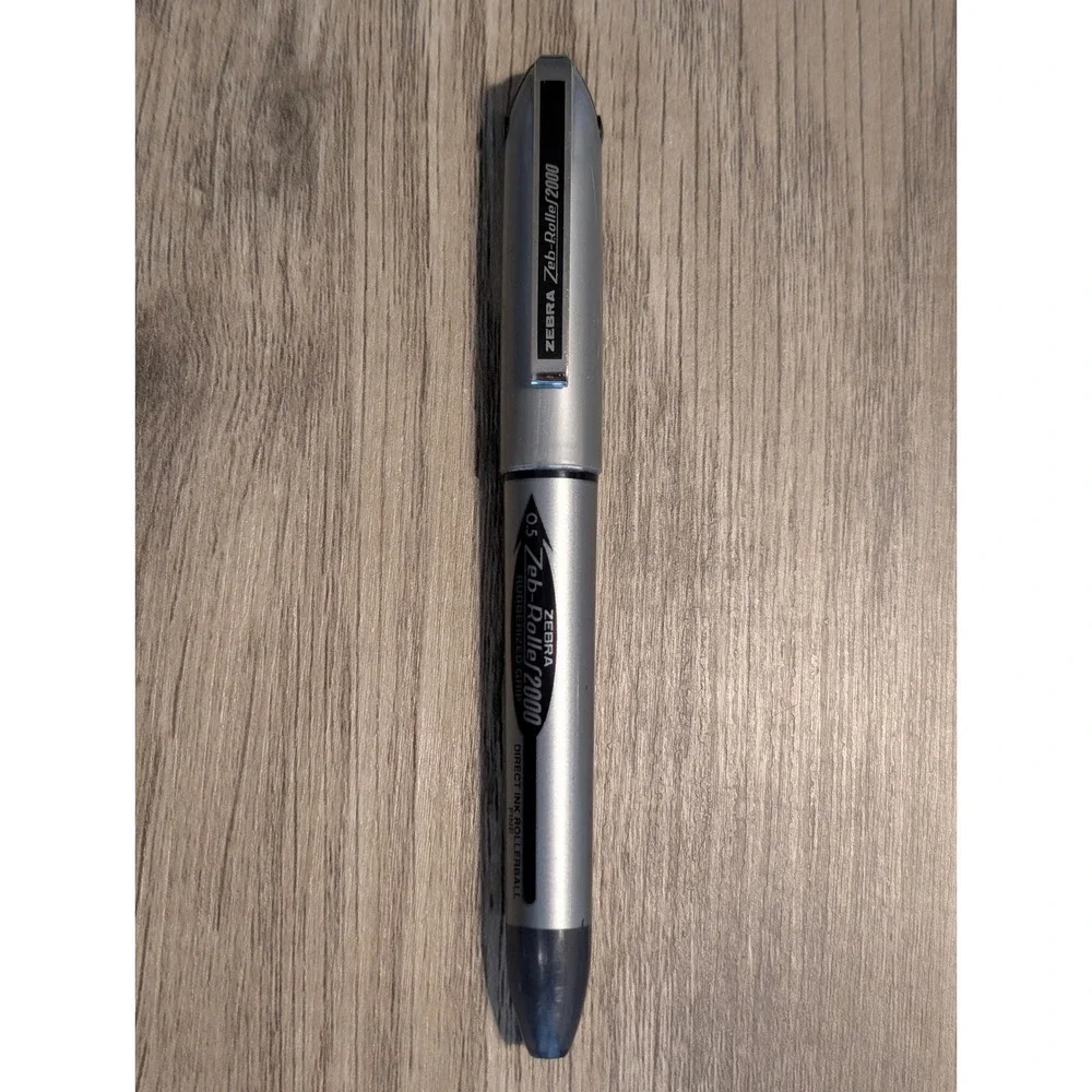 Zebra Zeb-Roller 2000 Rollerball Pen 0.5mm Fine Black Ink Silver Made Japan RARE